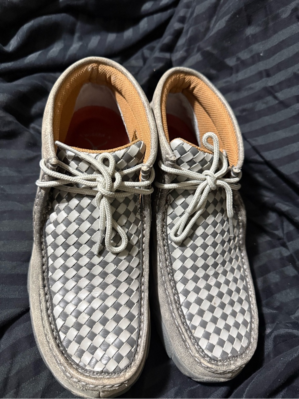 Twisted X Men's Gray Suede Boat Shoes with Checkered Toe - Picture 3 of 7